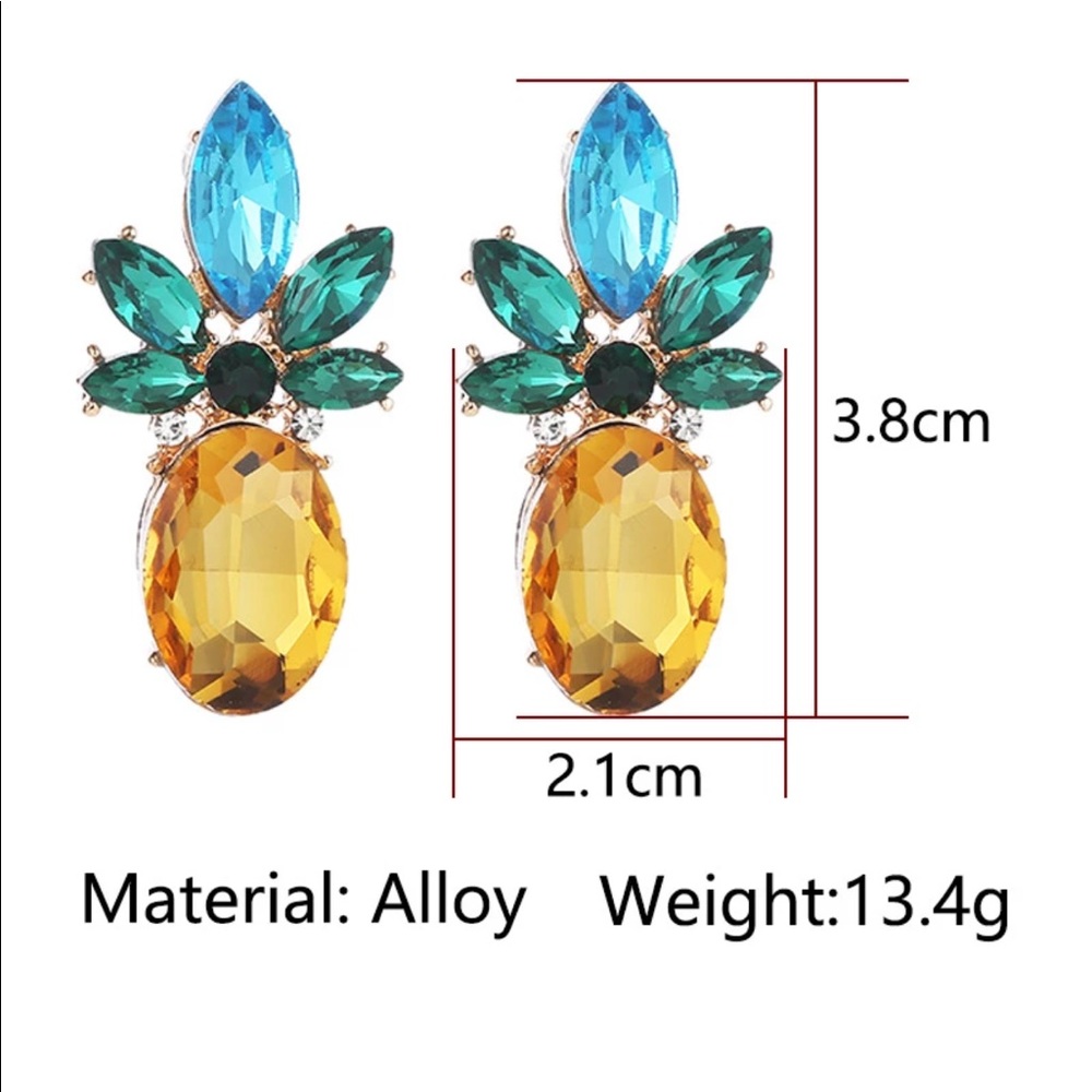 Glass Crystal Pineapple Stud Earrings - Picture 10 of 10